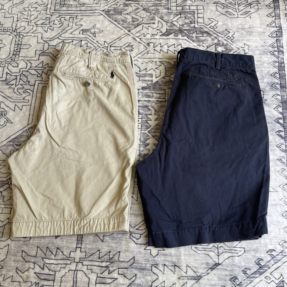 Lot of 2 Polo Ralph Lauren Chino Shorts Mens 40 Blue Tan Relaxed/ Classic Fit